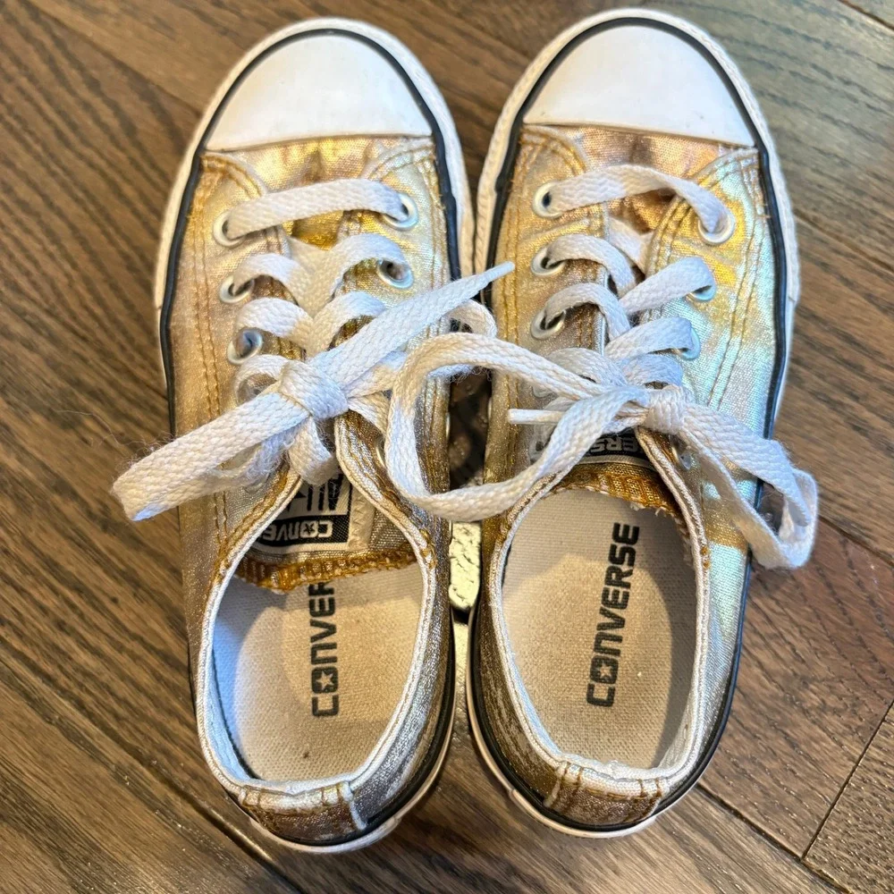 Converse Sneakers Kids Sz 12 Gold Glimmer Chuck Taylor All‎ Star Low Top Shimmer